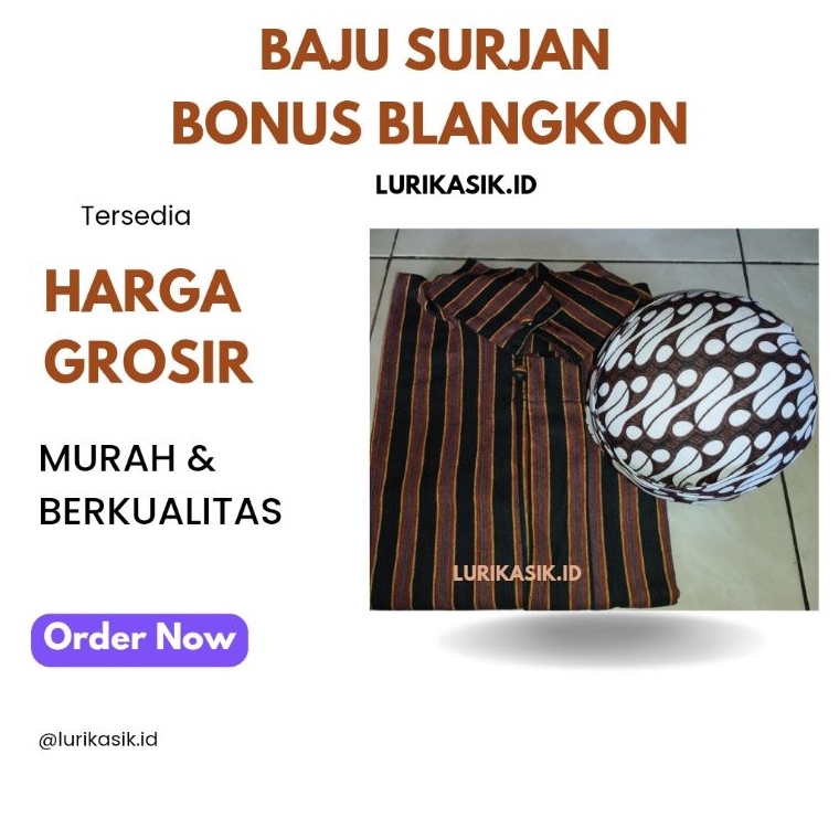 KODE K33S TERMURAH Baju Surjan Anak Lakilaki dan Blangkon  Baju Adat Anak  Surjan Lurik Tenun Klaten