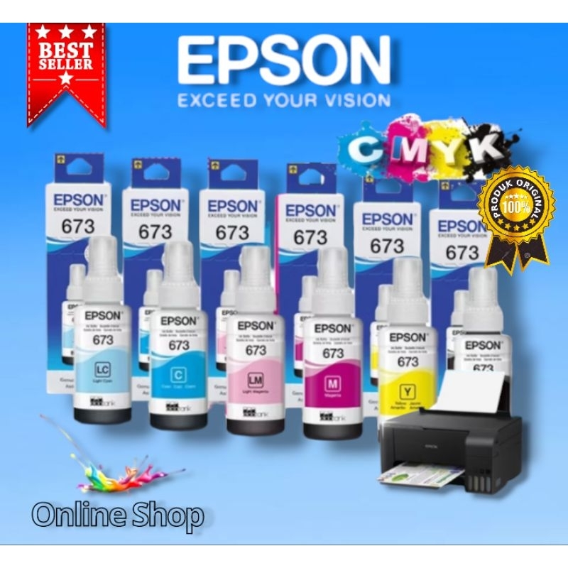 Tinta Epson 673 kemasan baru Original Printer : L800 L805 L805 L850 L1800