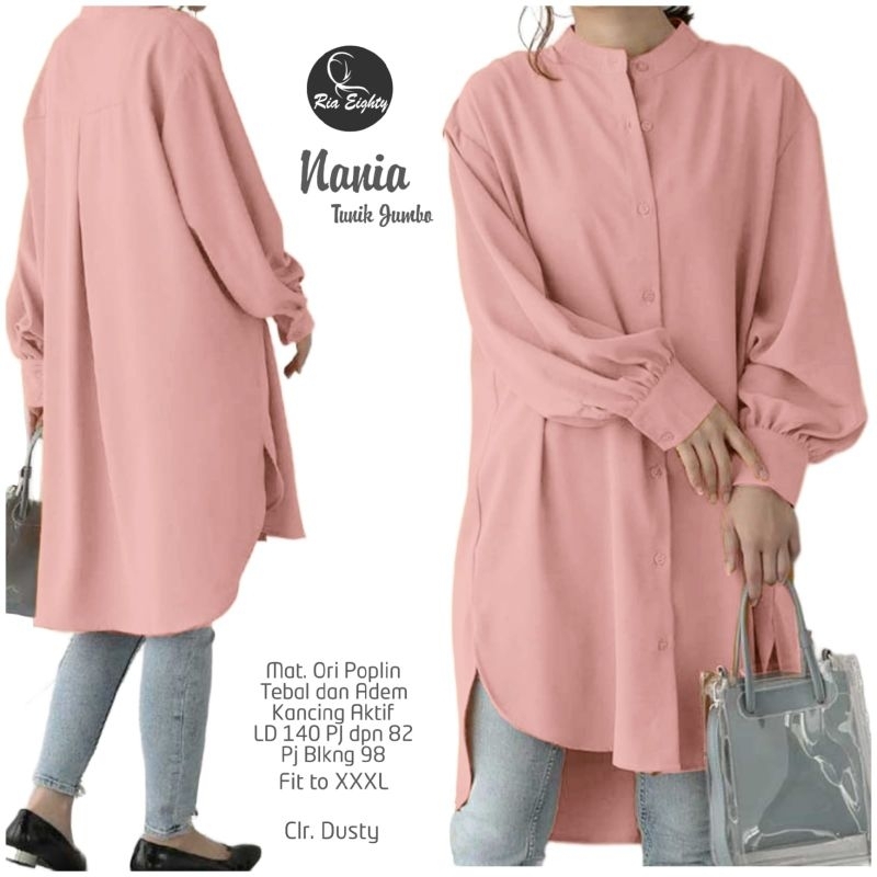 NANIA / TUNIK JUMBO WANITA / BAHAN KATUN POPLIN / TUNIK POLOS KANCING