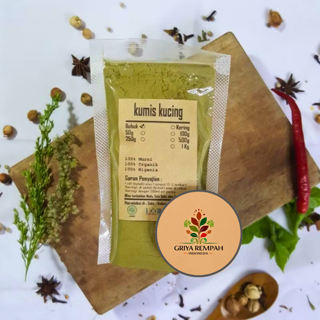 

KUMIS KUCING BUBUK 50 GRAM - Daun Remujung Ramuan Rempah 100% Alami Herbal Kering untuk Kesehatan Ginjal & Saluran Kemih Jamu Tradisional Simplisia Orthosiphon aristatus