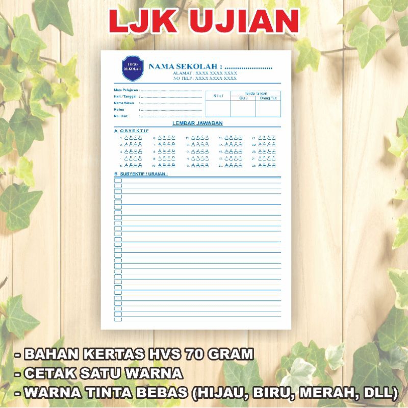

LJK ujian / Lembar Jawaban HVS F4 putih/ Form HVS Custom 1 rim cetak dua sisi