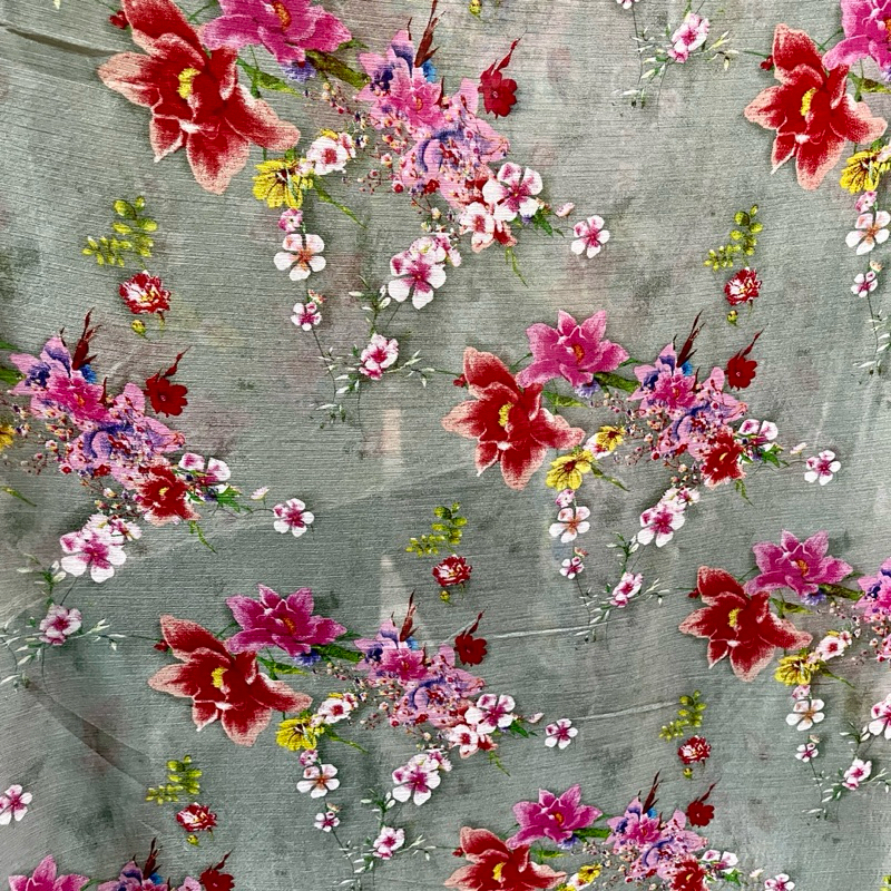 Kain Sifon Motif / Bahan Sifon Motif Bunga / Perlu Puring / Kain Meteran