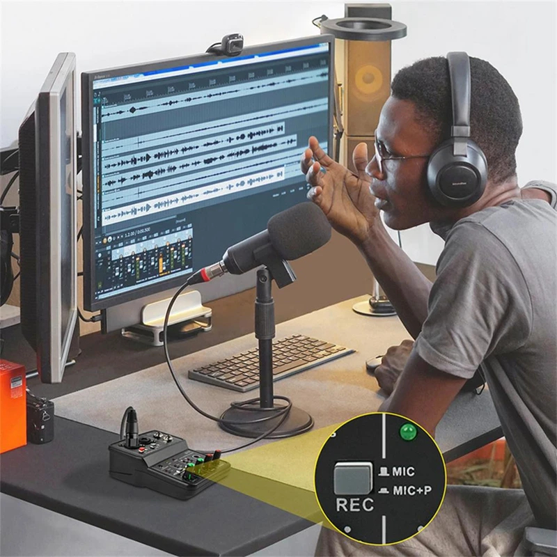 Teyun Q12 Mini Mixer Audio Profesional Eksternal - Dukungan Phantom Power 48V, Cocok Untuk Pc/Studio