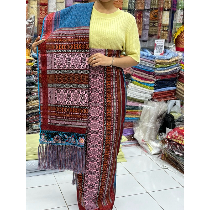 Songket Mesin motif tumtuman  Selendang Dibordir/warna biru