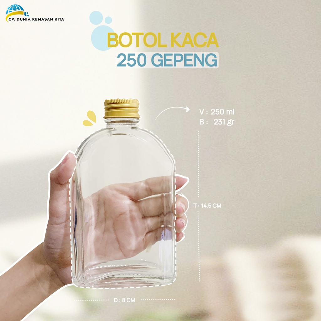 Botol KACA GEPENG 250 - Botol Kopi - Botol Minum