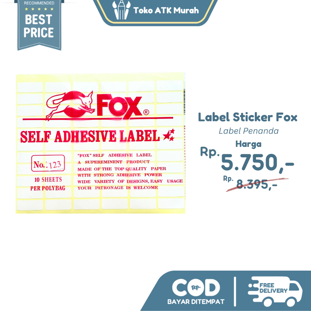 

Kertas / Label Stiker Fox No. 123 uk. 12 x 30 mm (Persegi Panjang)