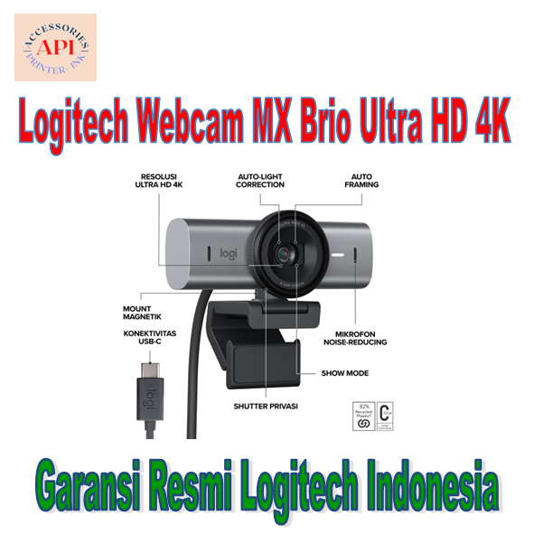 Logitech MX Brio Webcam Streaming UHD 4K,1080p 60FPS, Noise-Cancelling