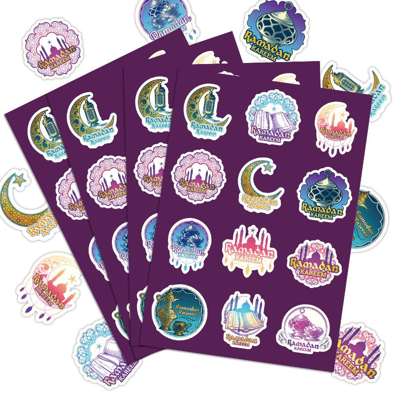 

BEEPRT Sticker Ramadan Kareem Stiker 20X14 cm Tempel Eid Event Idul Fitri Label Hampers Label High Quality 1 set isi 4 Lembar