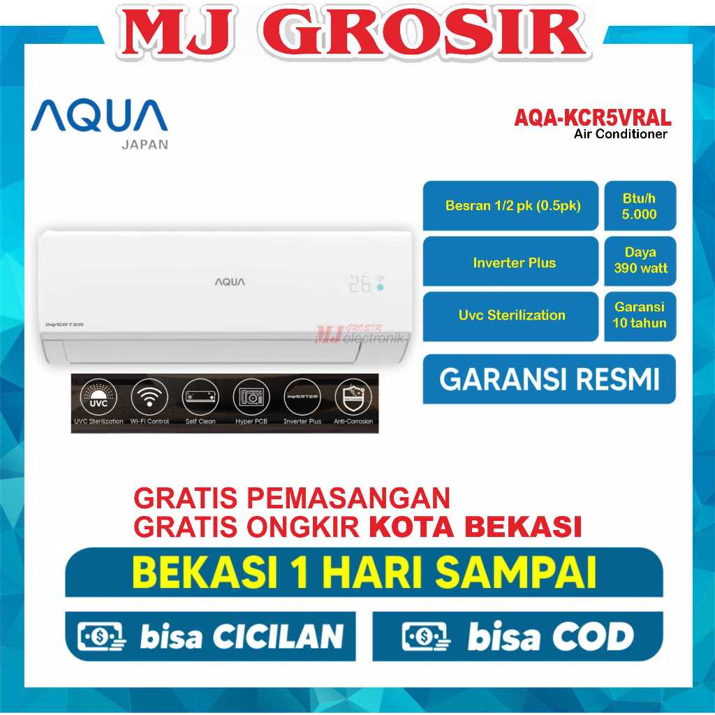 AC AQUA JAPAN AQA-KCR 05 VRAL 0.5 PK 1/2PK + PASANG INVERTER PLUS