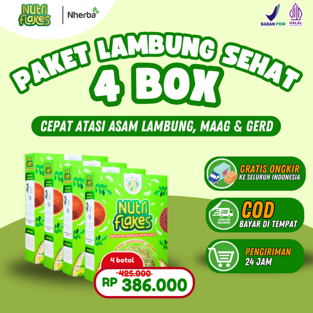 

Paket 4 Box Nutriflakes - Sereal untuk Mengatasi Asam Lambung, Maag dan GERD