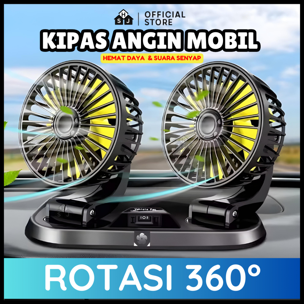 Kipas Angin Mobil 2 Kepala 12 Volt / Kipas Pendingin Mobil Truck Kipas Dashboard Mobil Multifungsi 3