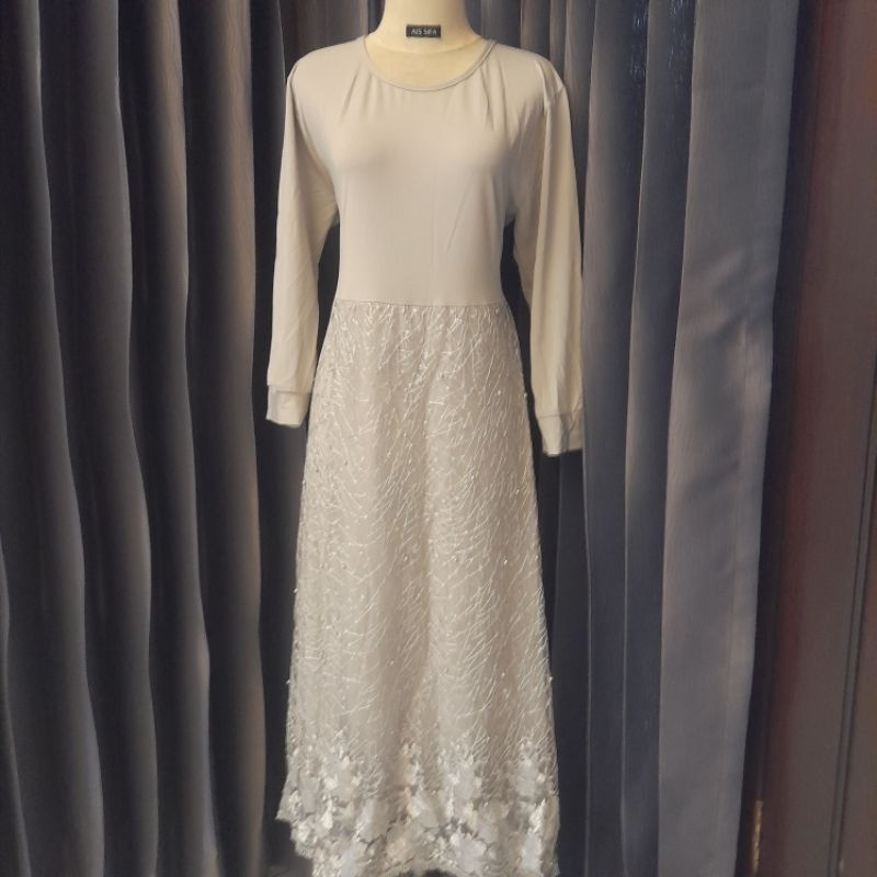Dress Gamis Brokat Brukat Abu Muda Grey