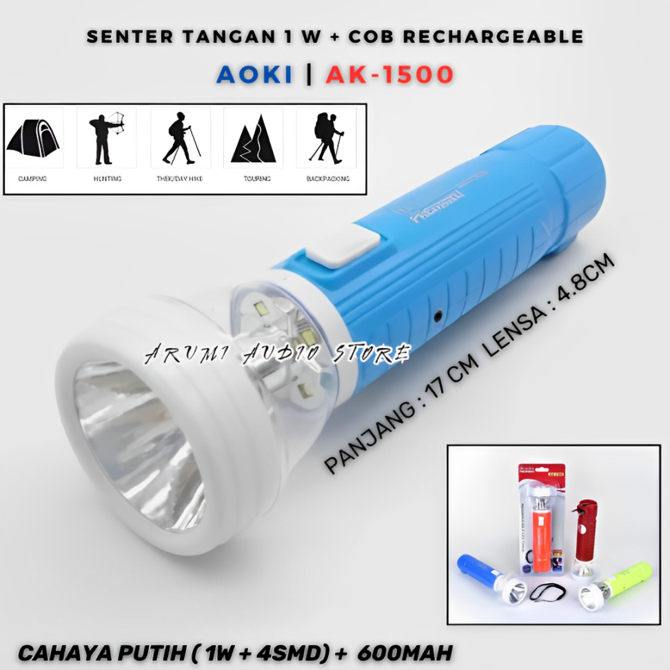 Senter Led Aoki Ak 1500 Cas | Lampu Senter Led Aoki Premium Ak -1500,Lampu Led- Ak-1500 | Aoki Sente