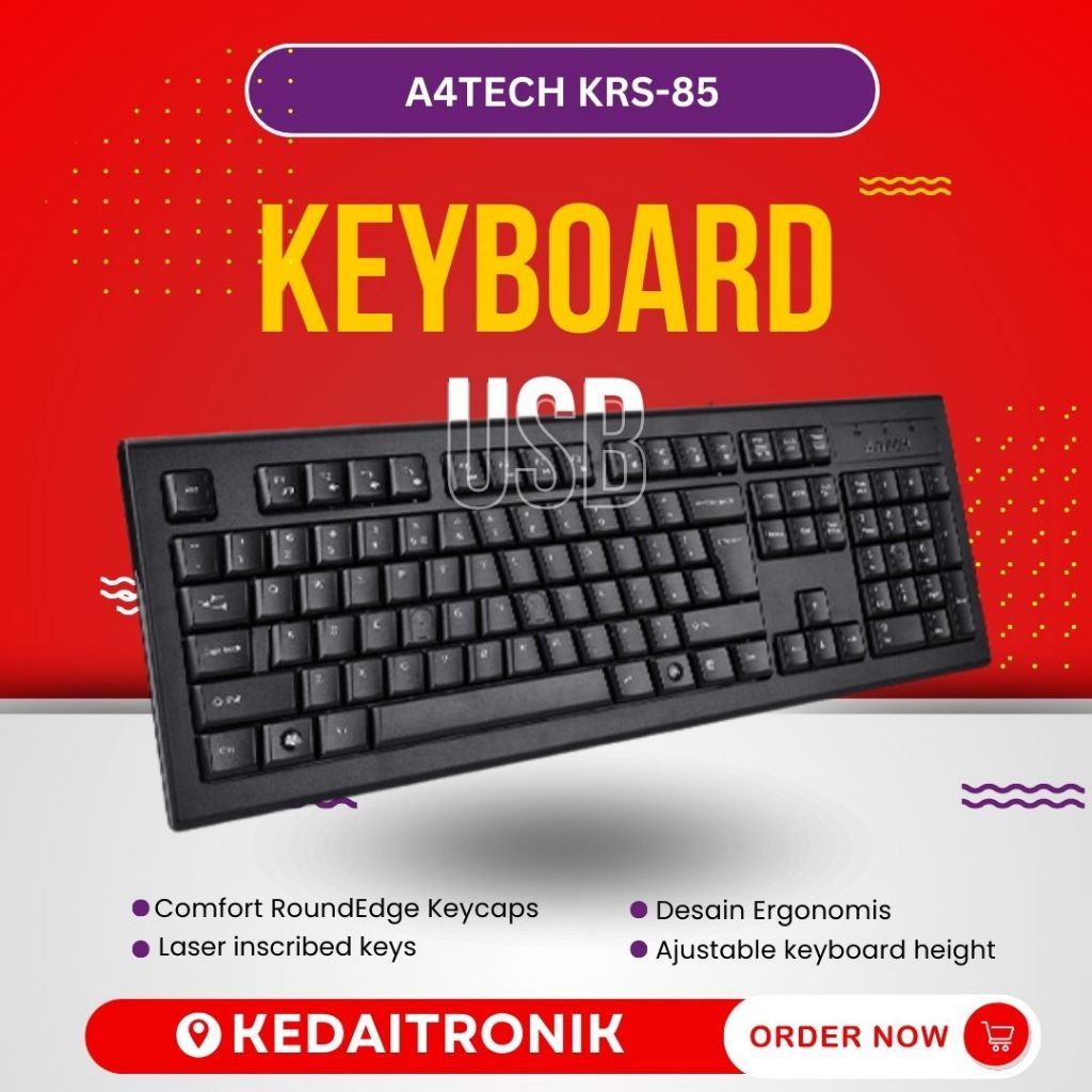KEYBOARD A4TECH KRS 85 USB KABEL BLACK NATURAL KRS85 ROUNDED EDGE ORIGINAL