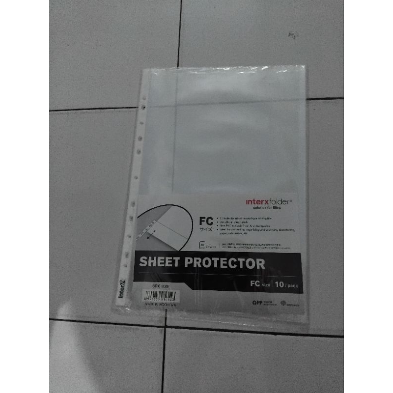 

SHEET PROTECTOR / PLASTIK ISI DOKUMEN (KERTAS PRINT & FILE) UKURAN F4 (FOLIO) MERK INTER X FOLDER PER PAK ISI 10 LEMBAR