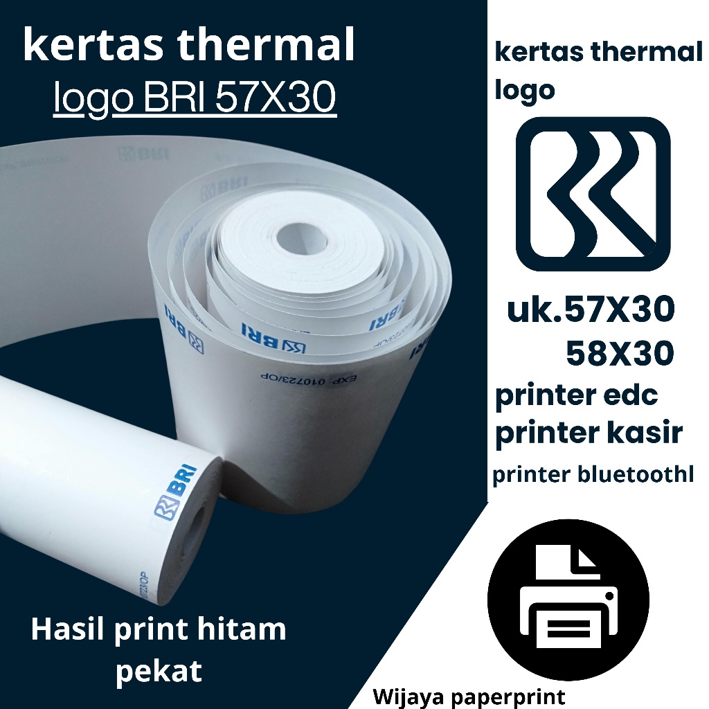 

KERTAS THERMAL EDC Logo BRI ATAS 57X30 cocok untuk semua jenis printer mini edc bluetooth
