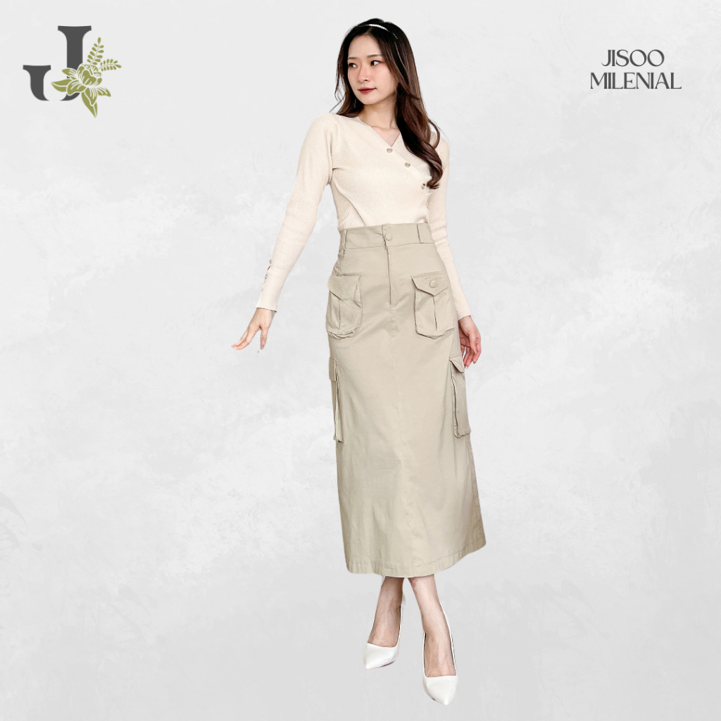 JISOO Rok Wanita Import Katun Stretch Cargo 018