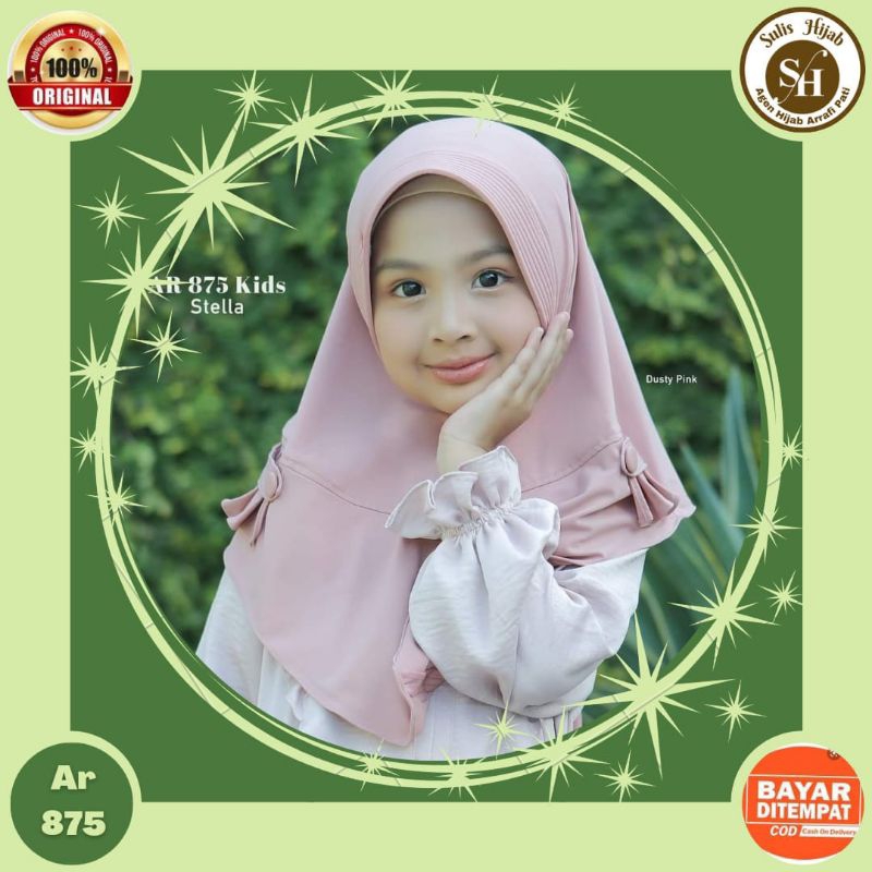 PROMO-Arrafi AR 875 kids New jilbab hijab kerudung Jersey rempel pundak anak kids wanita perempuan  
