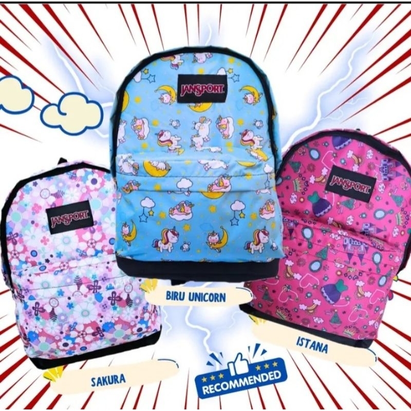 Tas Ransel Jansport Motif Campur Cewek  Masuk - Model Baru - Fashion