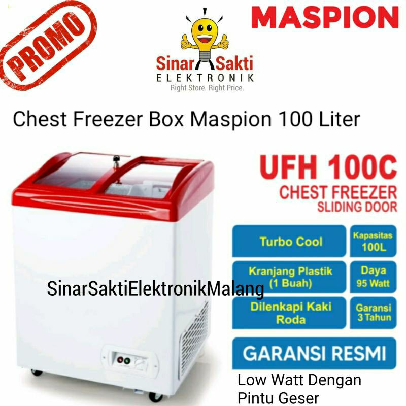 Freezer Sliding Door Box Jualan Maspion UFH 100 C UFH100C 100 Liter Chest Freezer 100L Malang Kotak 