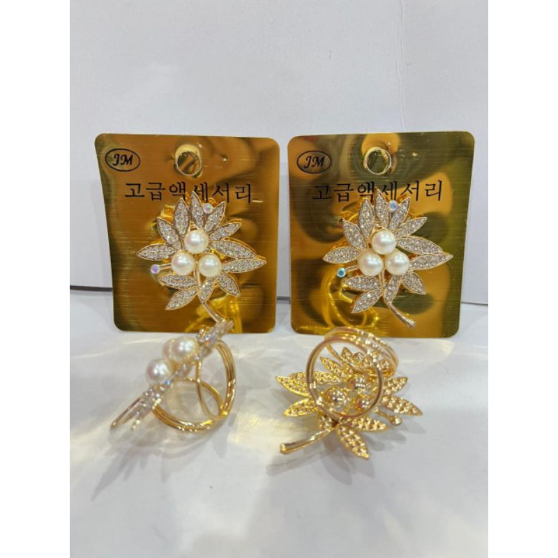 Bross Jilbab Motif Bunga | Bross Model Cincin Untuk Hijab Per 3 Pcs