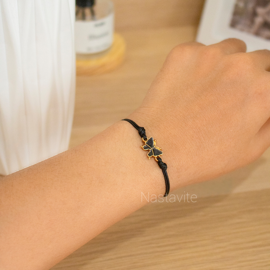 Gelang Sahabat Kupu-kupu Simple Tali Korea Hitam Polos Bisa Couple 2 Orang Murah