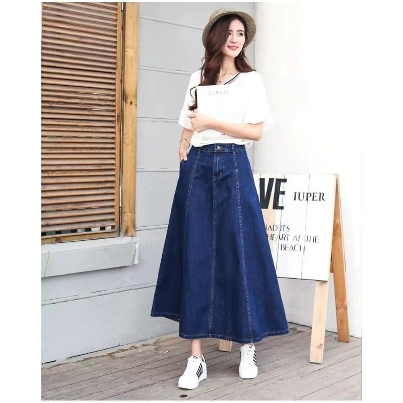 PROMO-Rok Jeans Korean Style 7/8 Jumbo / Rok Korean Style Wanita Jumbo  7/8 Polos Model Mayung / Rok