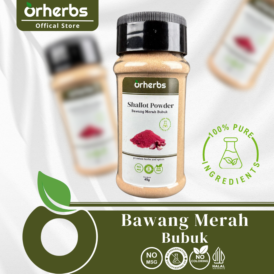 

Orherbs Bawang Merah Bubuk Non MSG 45gr | Bubuk Rempah | Shallot Powder 100% Murni Halal