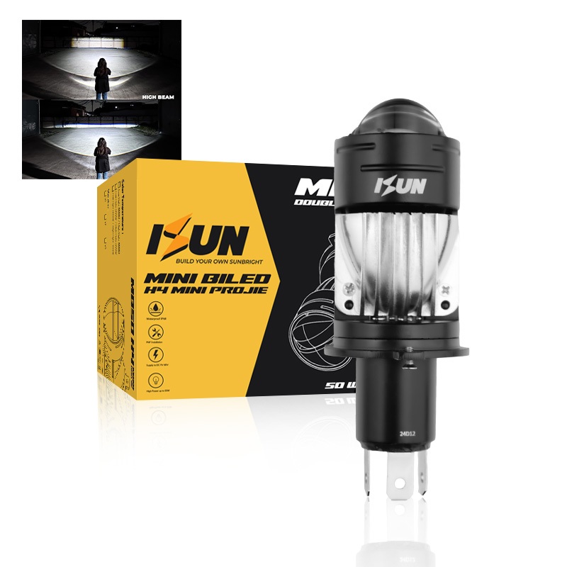 ISUN Lampu H4 Mini BILED MB50 dengan Double-Lens Laser dan Kipas Pendingin DC9-60V/50W