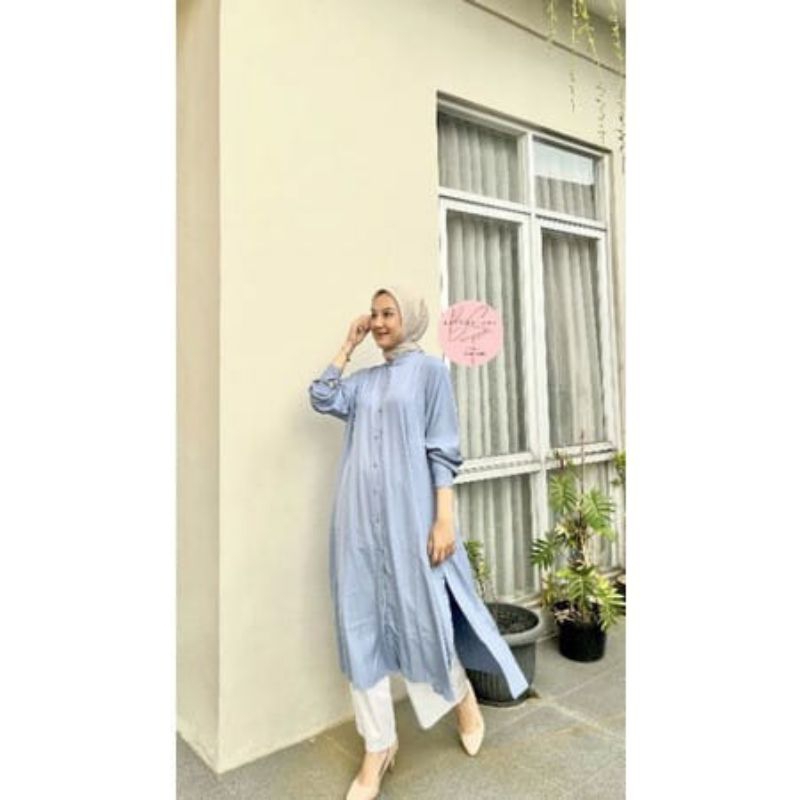 Kemeja Long Tunik Kartun Linen // Kemeja Oversize // Kemeja Linen Panjang