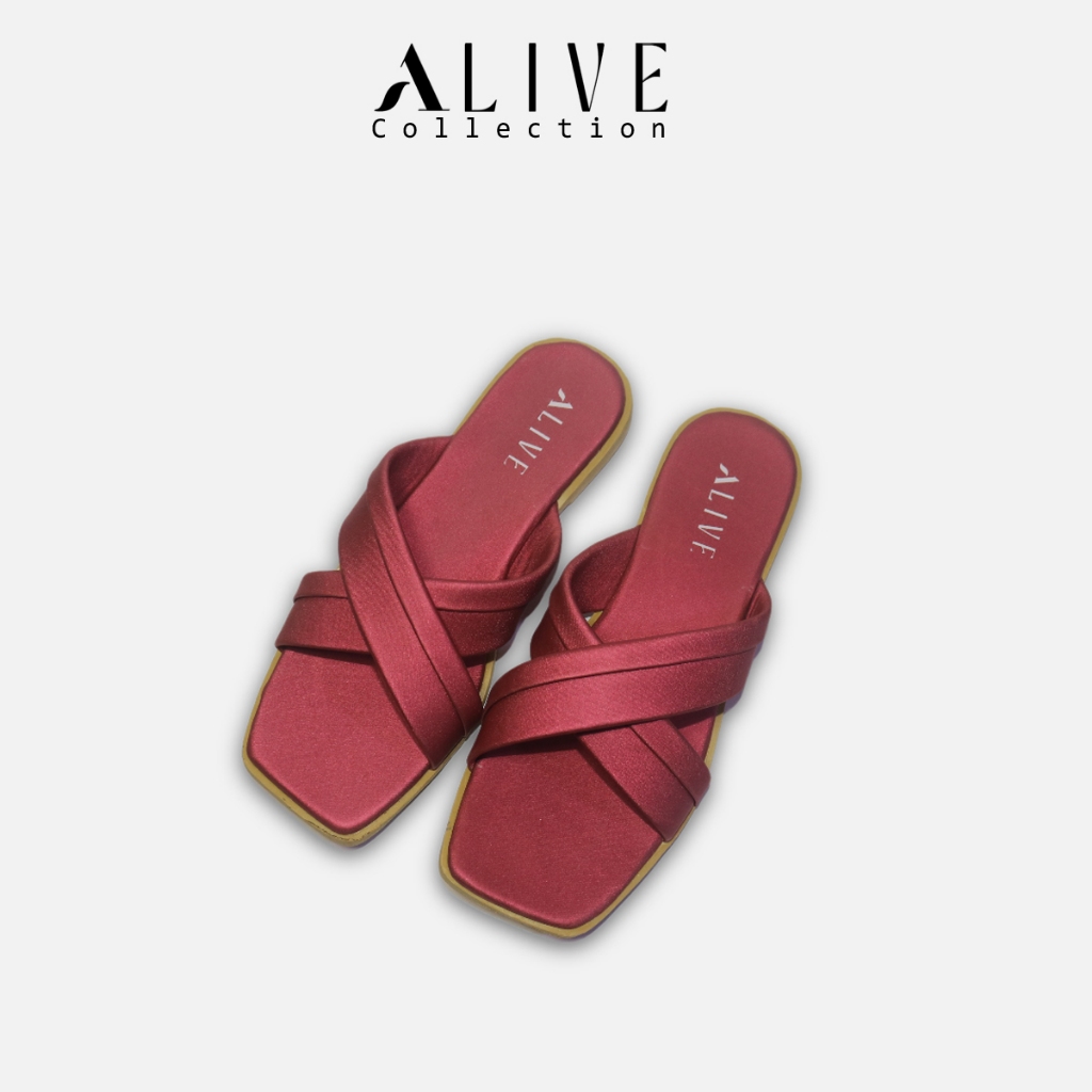 ALIVE - Sandal Flat Wanita NAGITA Maroon by Alive Collection sendal kekinian ORIGINAL - Sandal Murah