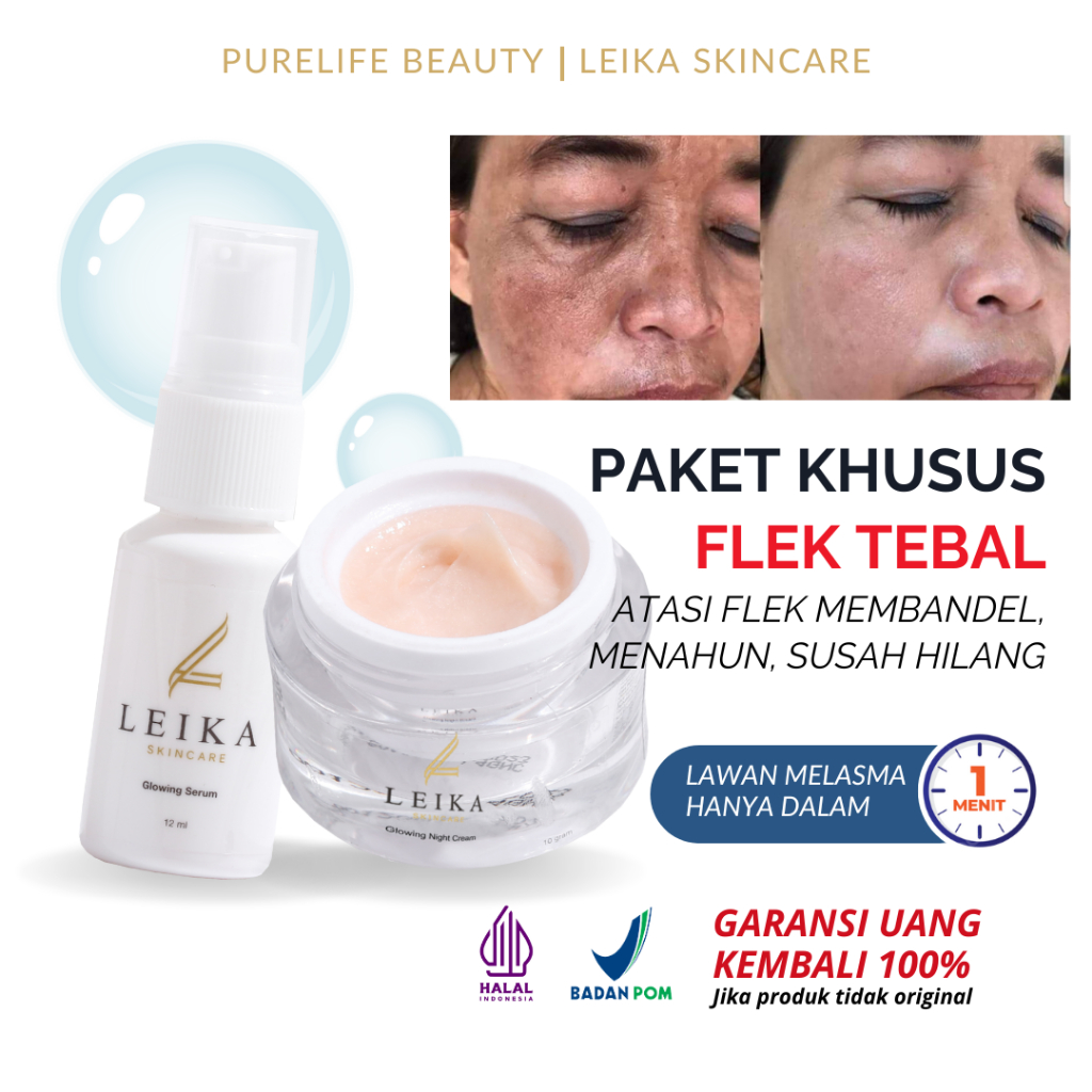 Skincare FLEK TEBAL Leika Skincare 2in1 Serum Flek Hitam - Cream Flek HItam Membandel BPOM Melasma