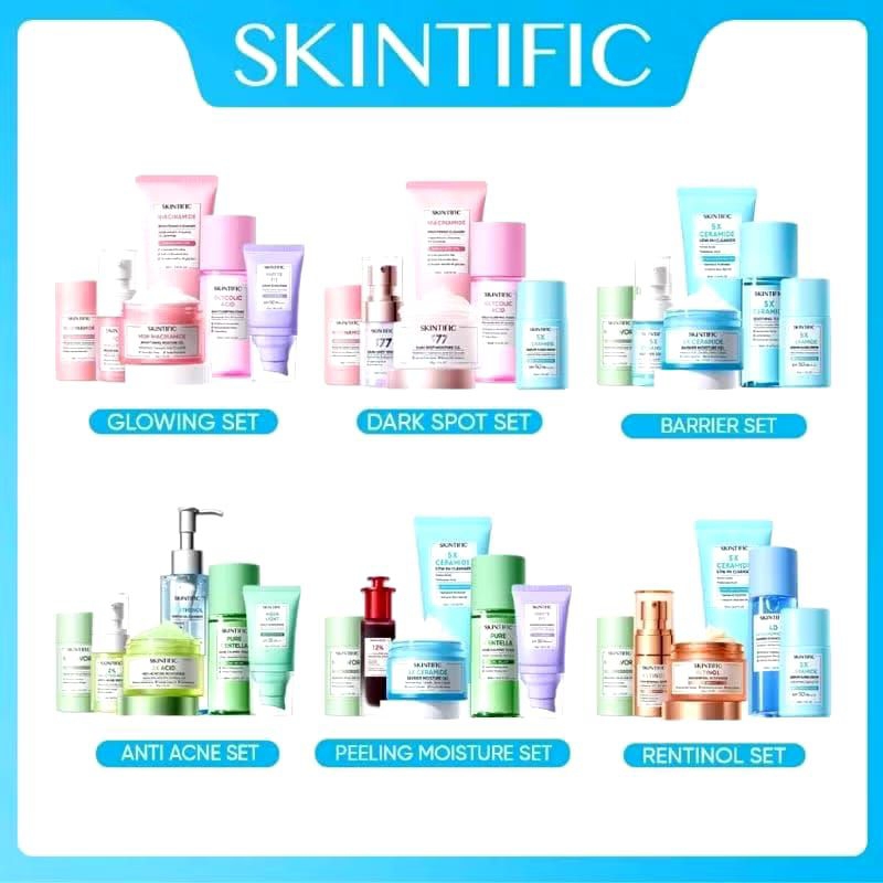 SKINTIFIC-6pcs Paket-Skincare Set | Serum Moisturizer Gel Toner Sunscreen Cleansing