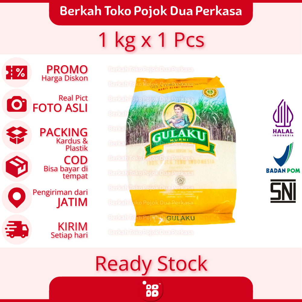 

Gulaku Murni Gula Tebu Indonesia Gula Kristal Putih 1 kg [JATIM]
