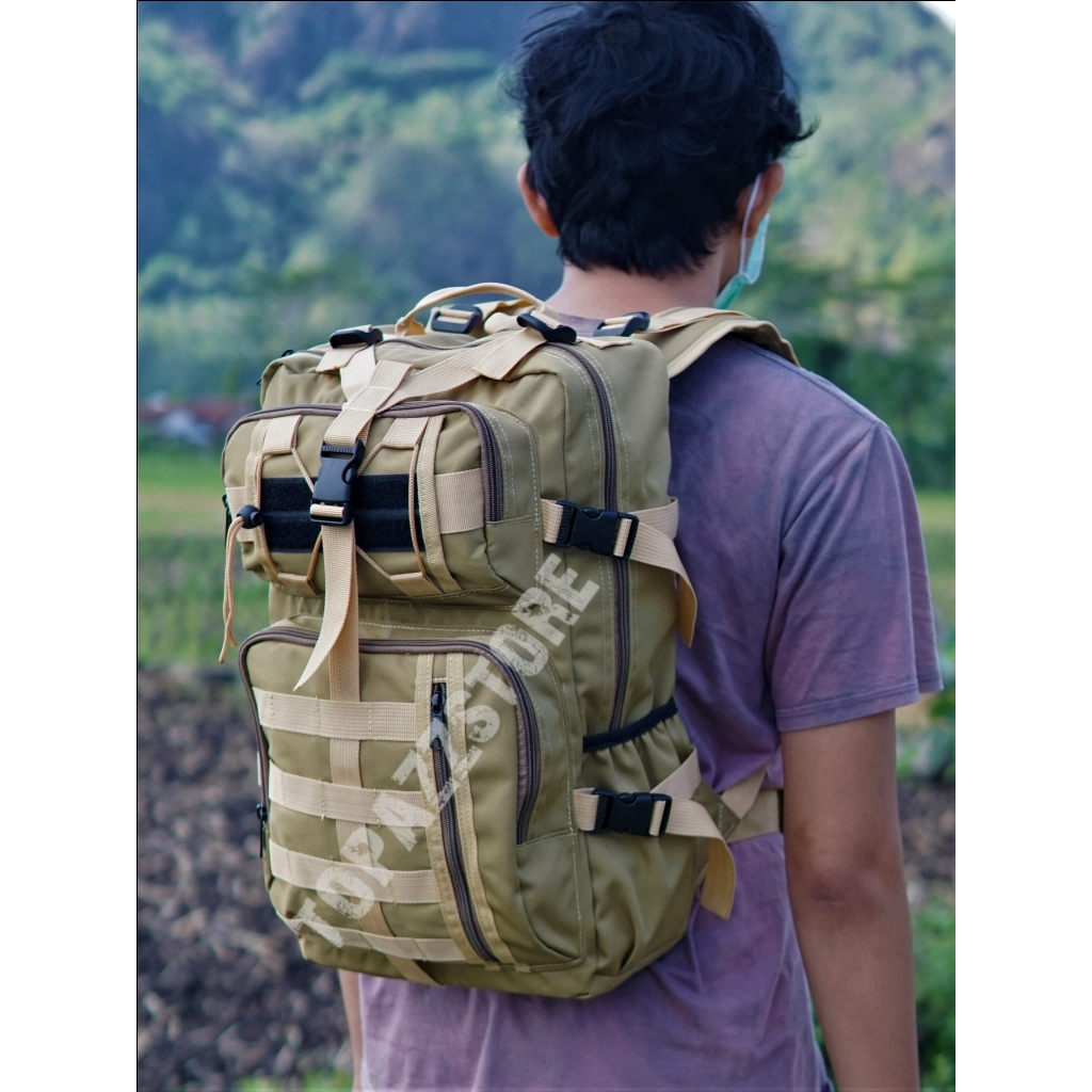 Tas Ransel Army Tatical Tentara TNI punggung Polisi Militer Loreng Gurun Pelopor Raincover