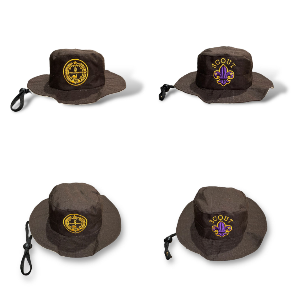 TOPI RIMBA COKLAT PRAMUKA / TOPI RIMBA PRAMUKA COKLAT BORDIR KOMPUTER / TOPI OUTDOOR ANAK PRAMUKA UN