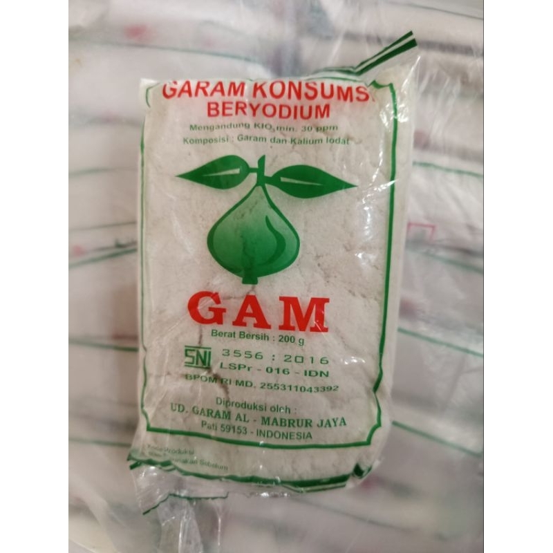 

Garam Halus Merk GAM Beryodium Kemasan 200 Gram isi 10 pcs