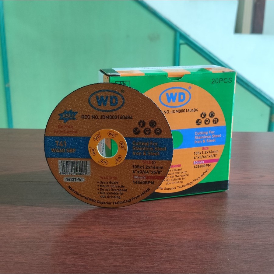 WD Cutting Disc 4" T41 WA60 SBF per pcs WD Batu Potong Gerinda 4" x 1,2mm T41 WA60 SBF Cutting Disc 
