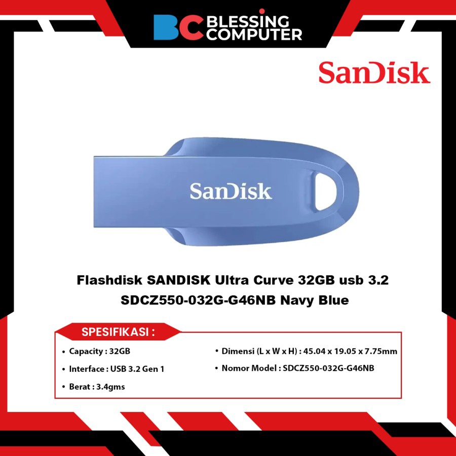 Flashdisk SANDISK Ultra Curve 32GB usb 3.2 SDCZ550-032G-G46NB Navy Blue