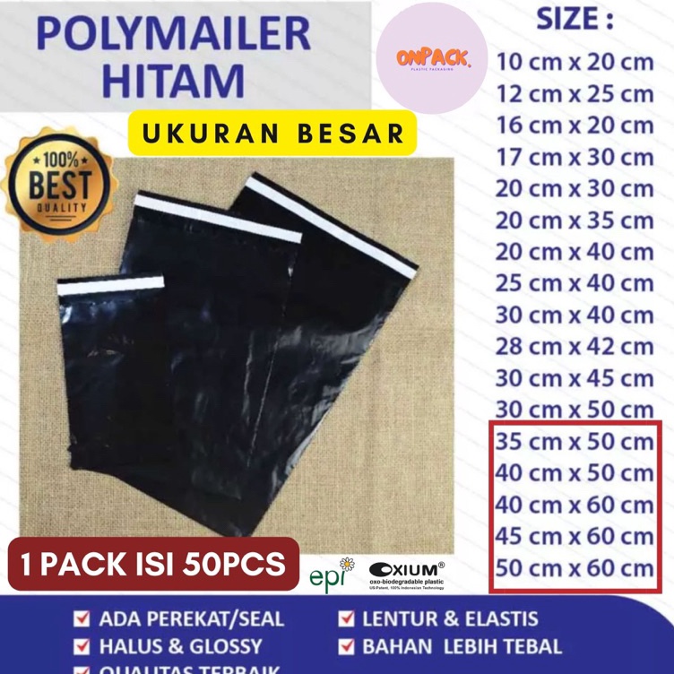 

KODE WTGIA Plastik Polymailer Hitam Ukuran Besar 1Pcs RAMAH LINGKUNGAN