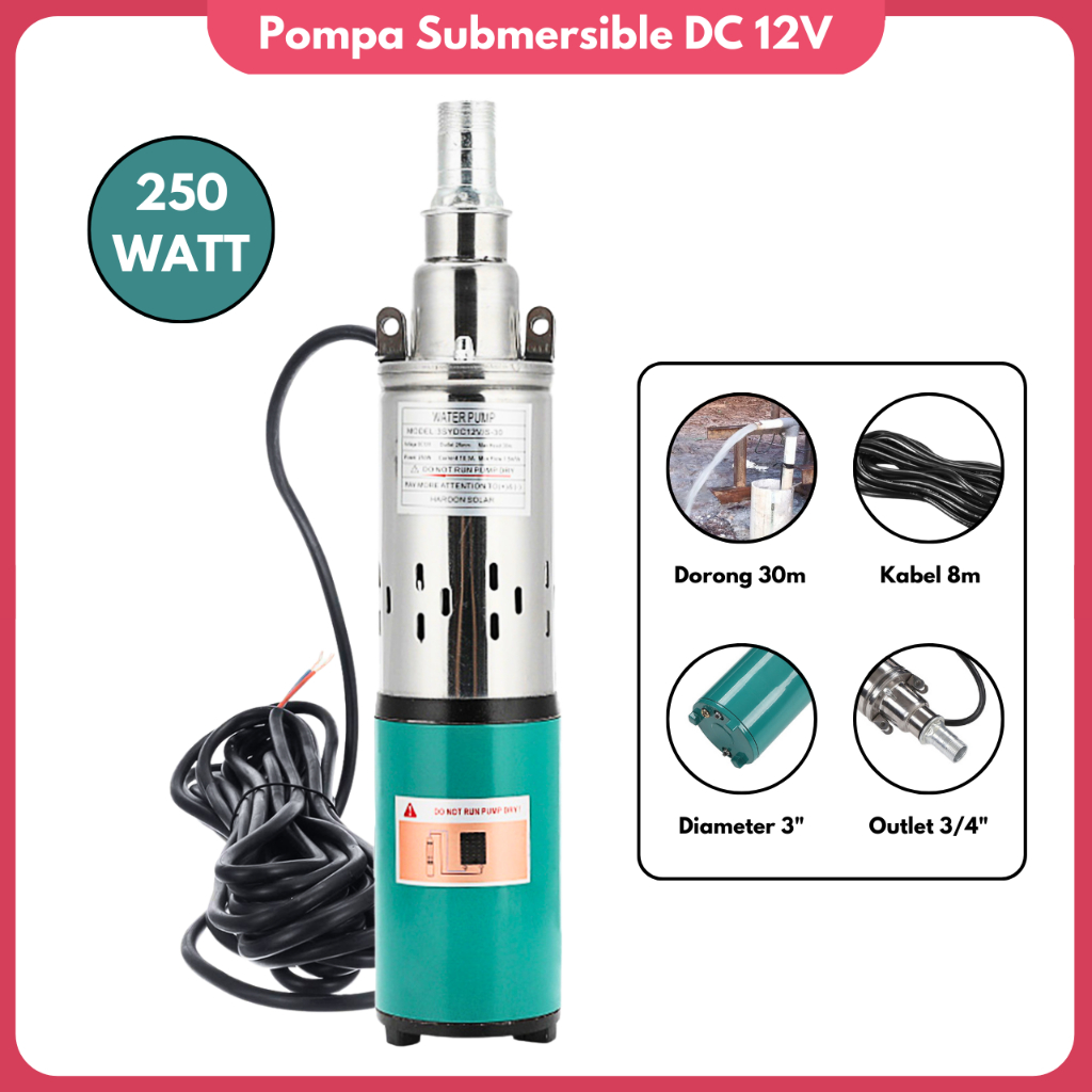 Pompa Air Sumur 30 Meter Pompa celup 3" Inch Submersible Pump DC 12 Volt pompa sibel sumur 30m Pompa