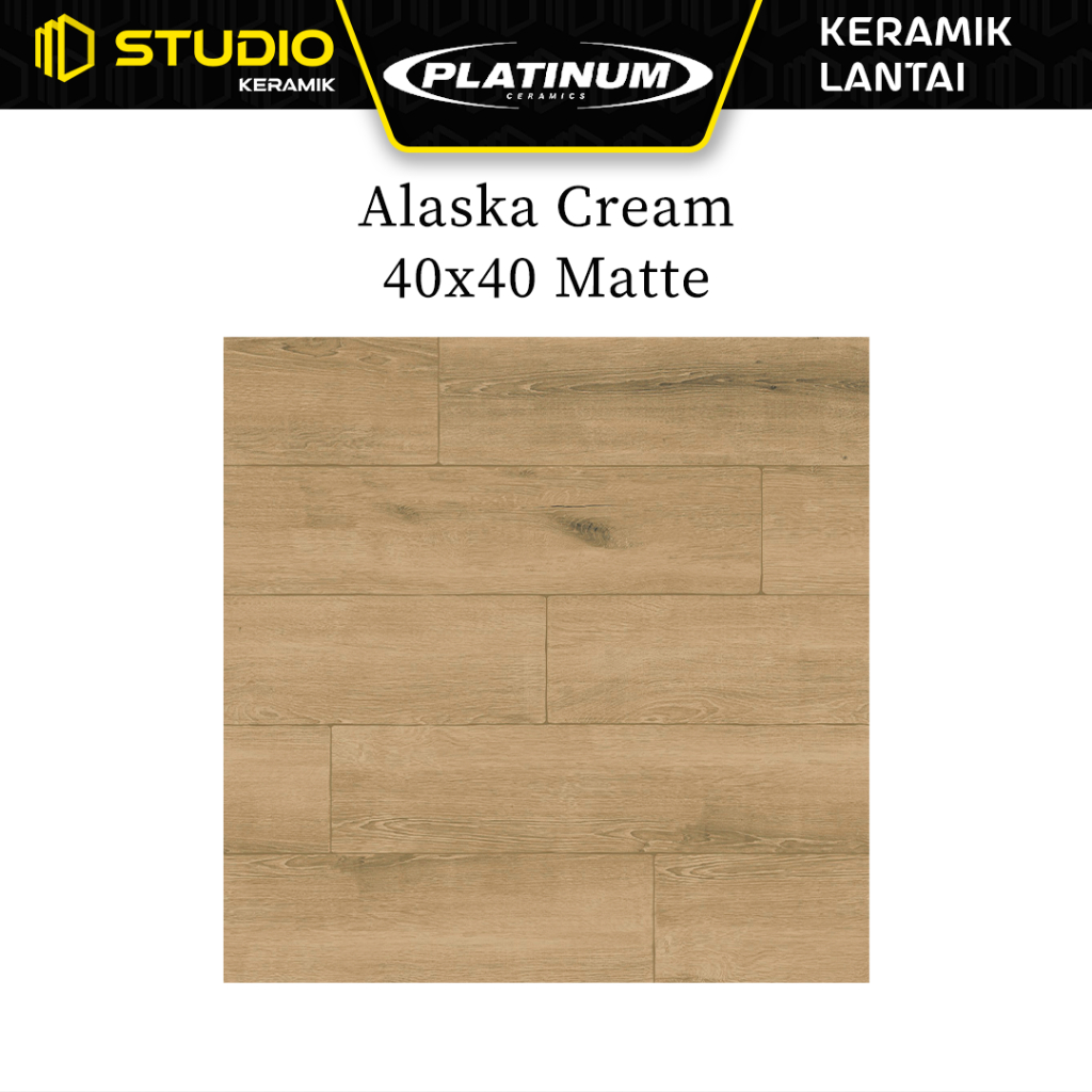Alaska Cream 40x40 Matte PLATINUM Keramik Lantai Kasar Motif Kayu Warna Coklat