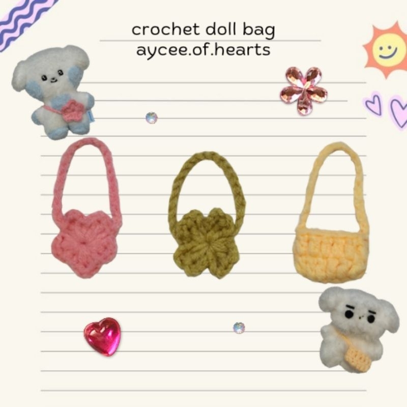 Crochet doll bag tas rajut boneka slingbag star clover accessories kpop 10cm - 15cm doll cute custom