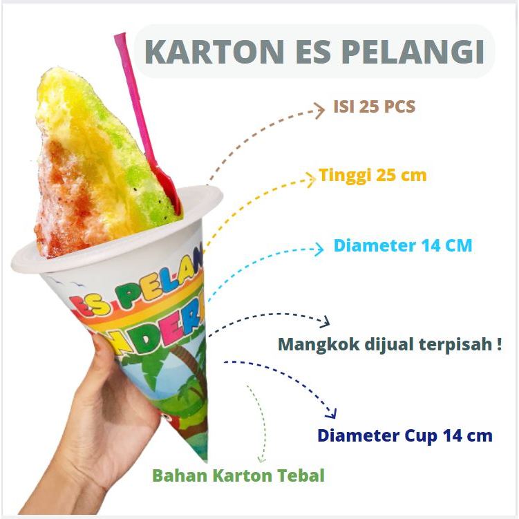 Karton Es Pelangi Isi 25 PCS Cup Es Salju Kerucut Wadah Buat Es Serut 25PCS MURAH