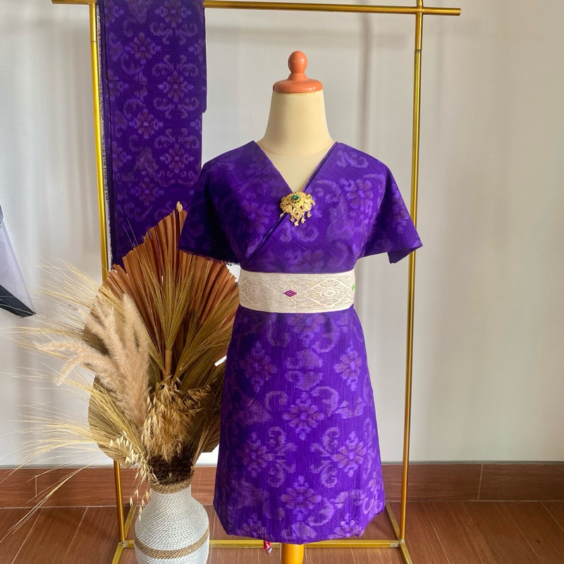 KAIN TENUN ENDEK KHAS BALI MOTIF PATRA JEPUN LASEM WARNA UNGU GRINGSING