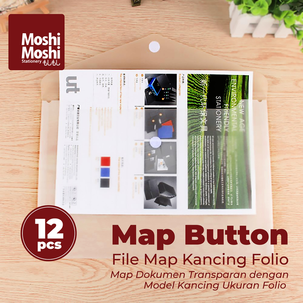 

12 PCS Map File Button Folio Clear Transparant Plastik Map Bentuk Kancing Kertas File Dokumen Ukuran F4
