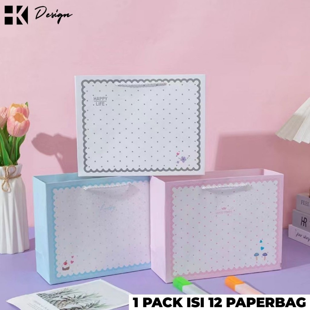 

[ 59995 12 PCS ] Paperbag kertas tutup pita motif Ukuran 25.5x20x9.5 Tas Kado motif Paperbag Motif Goodie Bag