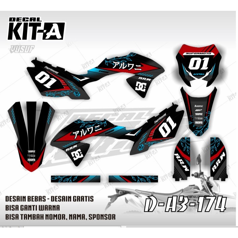 Decal KLX 150 BF full body WARNA hitam merah kombinasi hijau