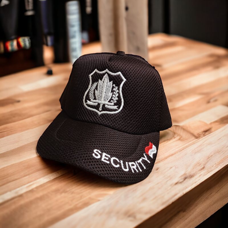 topi security coklat - topi jaring coklat tulisan security