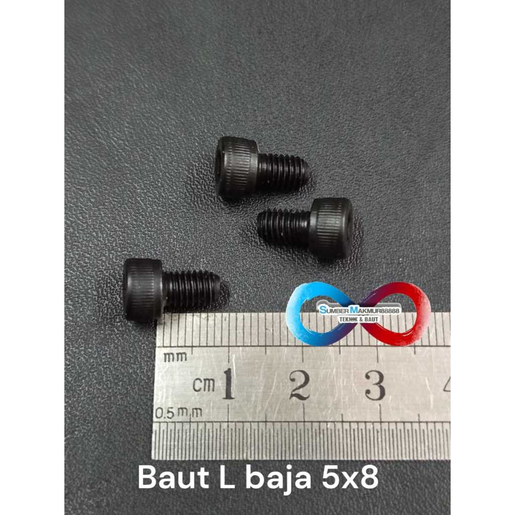 Baut L Baja 5x8 mm / Baut L Hitam